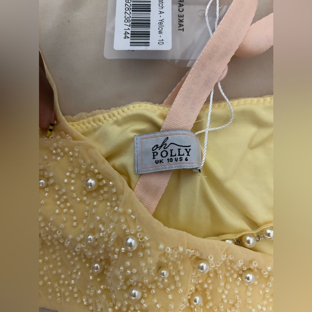 Oh Polly Embellished Cold Shoulder Cut Out Mini Dress In Yellow. UK 10, US 6 - Picture 5 of 9
